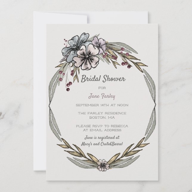 Winter Flowers Inbjudningskort för möhippan (Framsida)