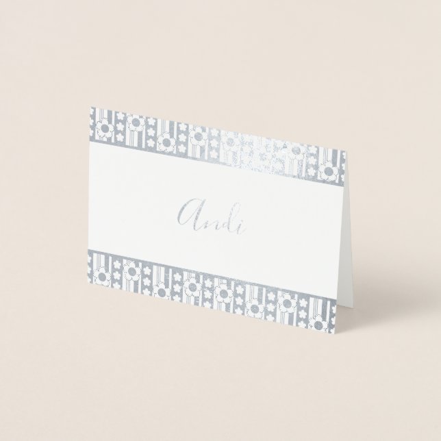 Winter Flowers Namn Stationery Folierat Kort (Framsida)