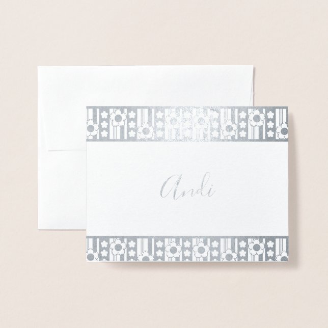 Winter Flowers Namn Stationery Folierat Kort (Framsida med kuvert)