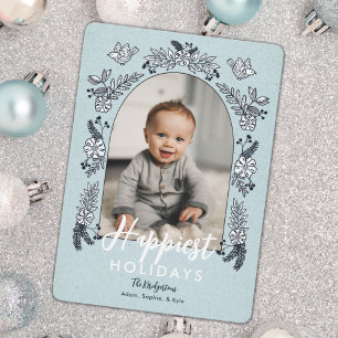 Winter Flowers Photo Arch Cute Helgdag Card Julkort