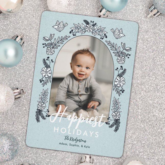 Winter Flowers Photo Arch Cute Helgdag Card Julkort (Skapare uppladdad)