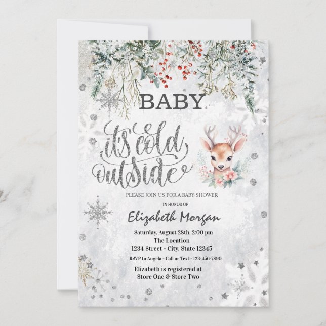 Winter Flowers Snowflakes Baby Dear Baby Shower  Inbjudningar (Framsida)