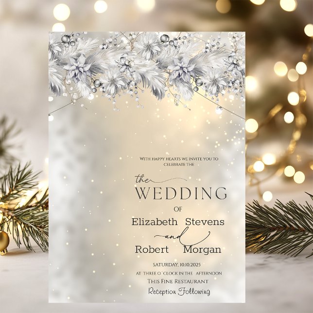 Winter Flowers String Lights Wedding  Invitation Inbjudningar (Skapare uppladdad)
