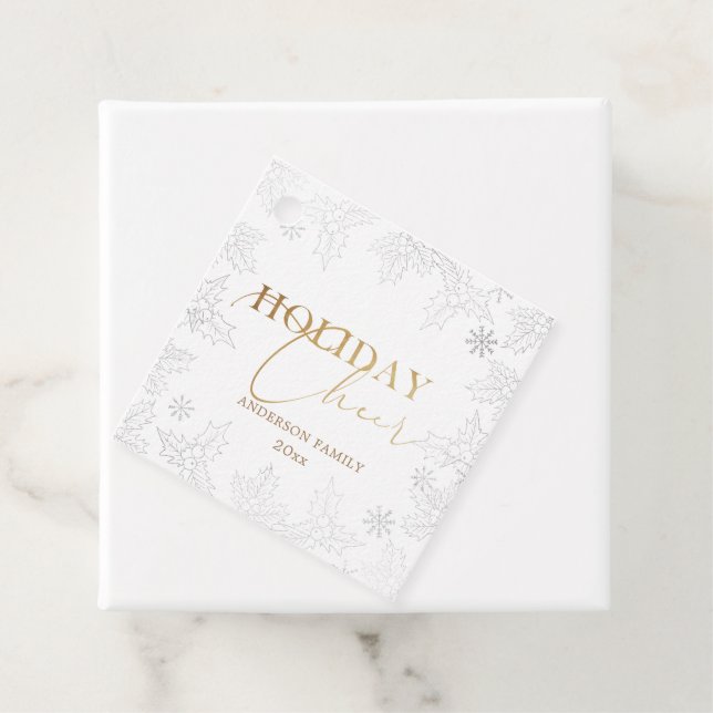 Winter Foliage Elegant Script Faux Foil Helgdag Gåvor Etiketter (På plats)