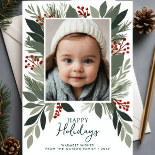 Winter Foliage Greenery Glad helg Photo Julkort