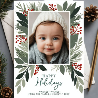 Winter Foliage Greenery Glad helg Photo Julkort