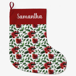 Winter Foliage Holly Berries Botanical Stor Julstrumpa