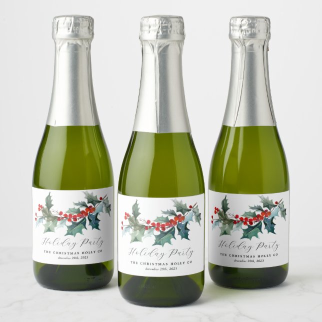 Winter Foliage Holly Berries Mini Champagne Labels (Flaskor)