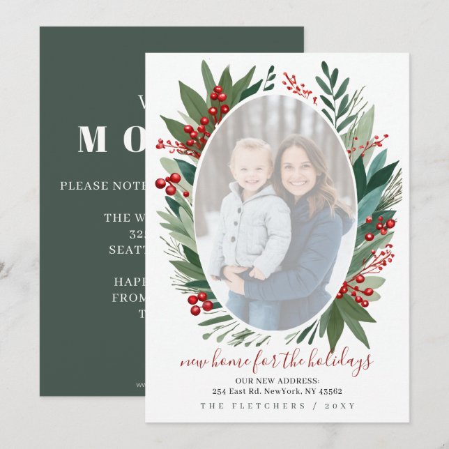 Winter Foliage New Home for Holidays Photo Moving Julkort (Fram/baksida)