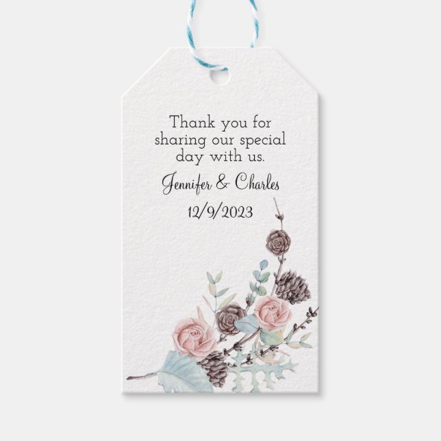 Winter Foliage Watercolor Bröllop Presentetikett (Framsidan)