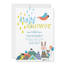 Winter Folk Art Baby Shower Inbjudningskort Scandi