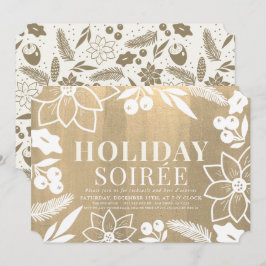 Winter Folliage Guld Helgdag Soirée Party Inbjudningar
