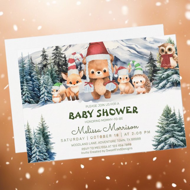 Winter Forest Animals Woodland Pojke Shower Inbjudningar (Winter Forest Animals Woodland Baby Boy Shower Invitation)