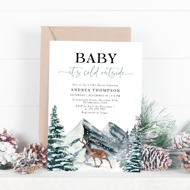 Winter Forest Baby Det är Kallet utanför babyskabu Inbjudningar (Skapare uppladdad)