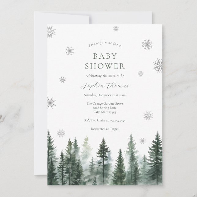 Winter Forest Baby Shower Invitation Inbjudningar (Framsida)