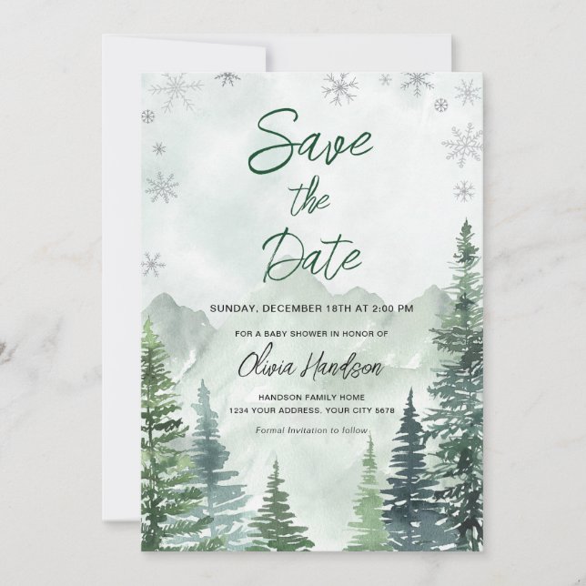 Winter Forest Baby Shower Save the Date Inbjudningar (Framsida)