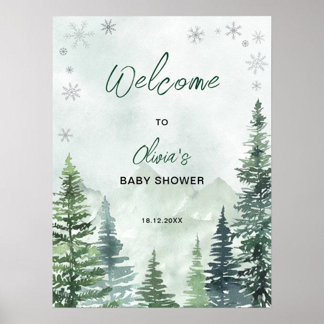 Winter Forest Baby Shower Welcome Poster (Framsidan)