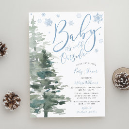 Winter Forest Blue Det är Kallet utanför babyskabu Inbjudningar