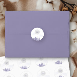 Winter Forest Bröllop Simple Monogram Watercolor Runt Klistermärke