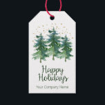 Winter Forest Company Presentetikett<br><div class="desc">De här fantastiska märkrna med vattenfärgade presenter, som säger "Glad helg" och som har gräs och guld glitter-stjärnor med flera hushåll och som är konformerade med ditt företag namn på dem, är perfekter för att slå på gåvor till anställda och kunder. Alla kommer att ha den vackra skogskonstruktionen i kärlek....</div>
