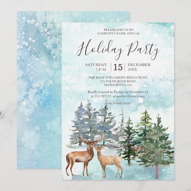 Winter Forest Deers snowodland Julfest Inbjudningar (Fram/baksida)