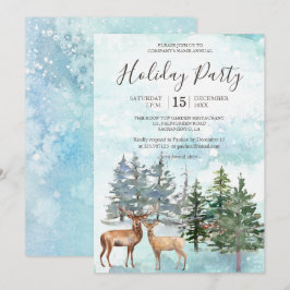 Winter Forest Deers snowodland Julfest Inbjudningar