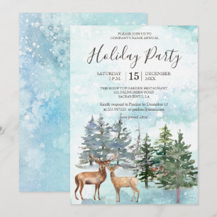 Winter Forest Deers snowodland Julfest Inbjudningar