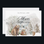 Winter Forest Elegant Watercolor God jul Julkort<br><div class="desc">Blommigt Hjort Elegant Vattenfärgsfärgkort God jul Helgdag</div>