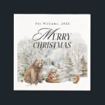 Winter Forest Elegant Watercolor God jul Pappersservett<br><div class="desc">Blommigt Hjort Elegant Vattenfärgsfärgkort God jul Helgdag</div>