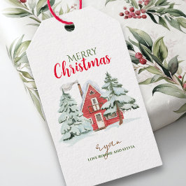 Winter Forest Farmhouse Red Barn Rustic jul Presentetikett