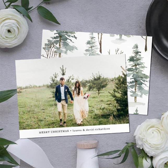 Winter Forest | God jul Photo Julkort (A festive Christmas photo card with a winter forest pattern on the back)