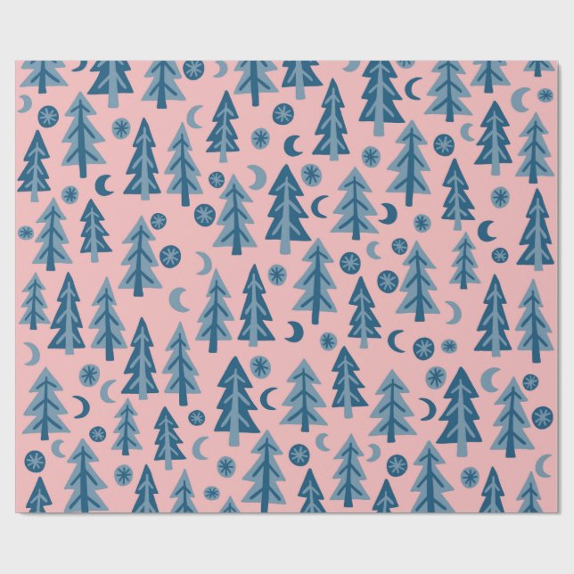 Winter Forest Gräs Träd Måne Stars Gift Presentpapper (Platt)