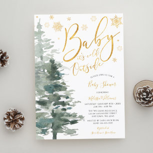 Winter Forest Guld Det är Kallet utanför babyskabu Inbjudningar