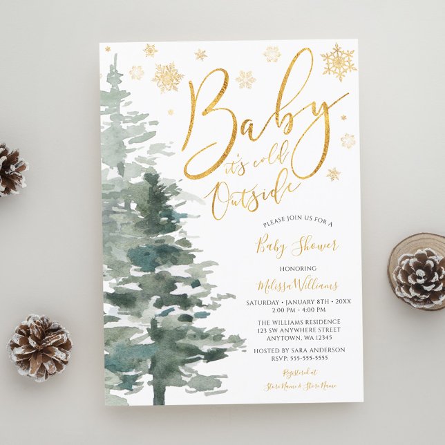 Winter Forest Guld Det är Kallet utanför babyskabu Inbjudningar (Skapare uppladdad)