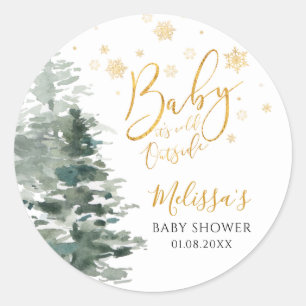 Winter Forest Guld Det är Kallet utanför babyskabu Runt Klistermärke