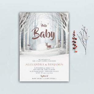 Winter Forest Hjort Coed Gender Neutral Baby Showe Inbjudningar