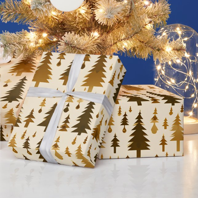Winter Forest in Gold Wrapping Paper Presentpapper (Helgdagar)