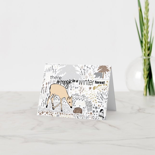 Winter Forest Magic Hjort Helgkort (Winter Forest Magic Deer Holiday Card by Jenn Steffen Art.)