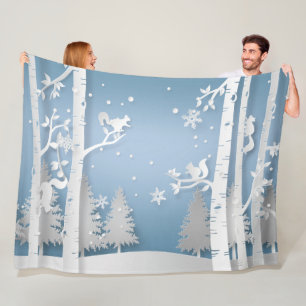Winter Forest med Squirrels Papercut Fleecefilt