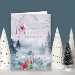 Winter Forest Misty Watercolor Candlelit Lantern Helgkort<br><div class="desc">Vackert julkort med vinter-skogsscenen med vattenfärg. Om du önskar dig en God jul är den skriven i avslappnad och dekorativ typografi på framsidan och du kan anpassa meddelandet inuti. Konstruktionen har en fuktig vinterskog av vintern gräs träd,  julklapp och poinsettimier,  trädjur och ett rött ljus.</div>