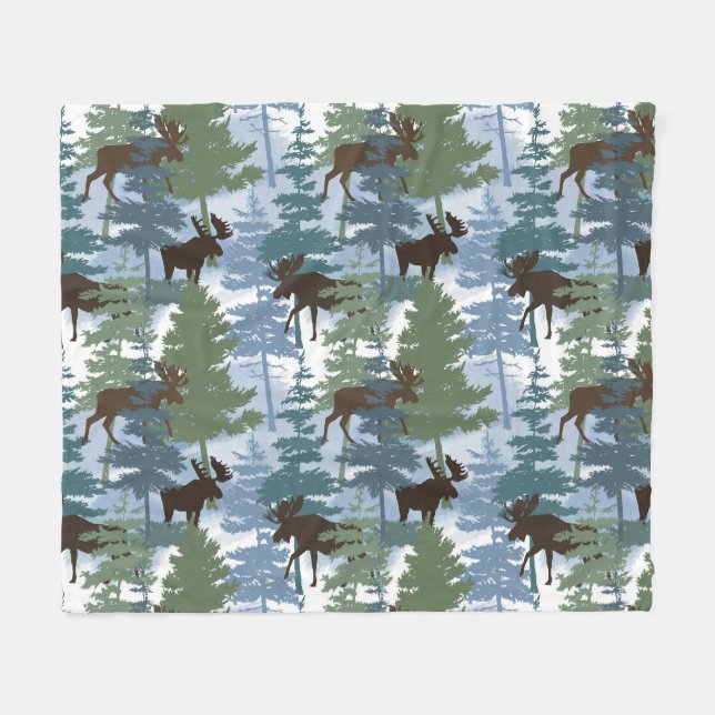 Winter Forest Moose Fleecefilt (Framsidan (Horisontell))
