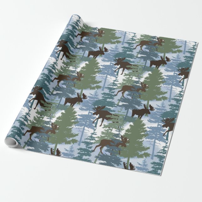 Winter Forest Moose Presentpapper (Utrullad)
