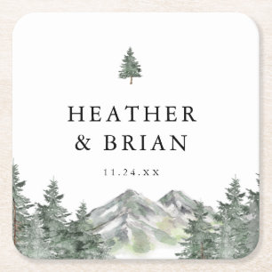 Winter Forest Mountain Bröllop Pub Underlägg Papper Kvadrat