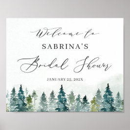 Winter Forest Pine Trees Bridal Shower Sign Poster