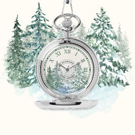 Winter Forest Pocket Watch-Anpassningsbar Silver K Armbandsur
