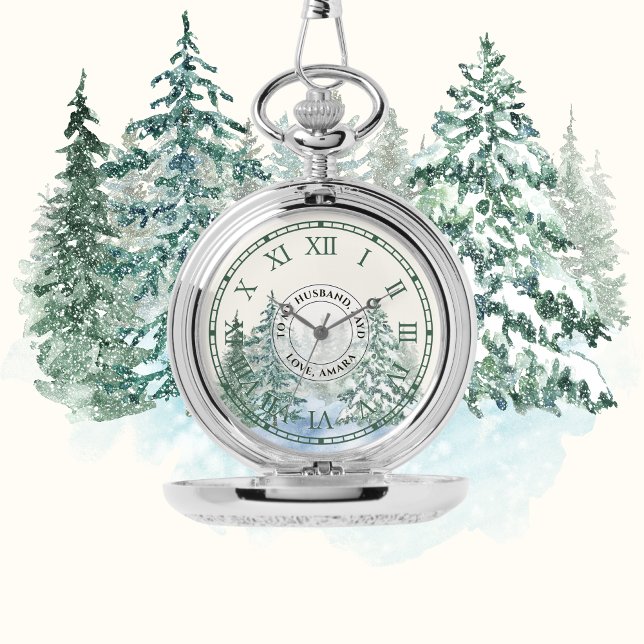 Winter Forest Pocket Watch-Anpassningsbar Silver K Armbandsur (Skapare uppladdad)