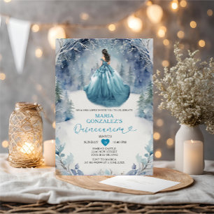 Winter Forest Princess Turquise Dress Quinceañera Inbjudningar