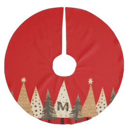 Winter Forest Red Monogram Julgransmatta Borstad Polyester