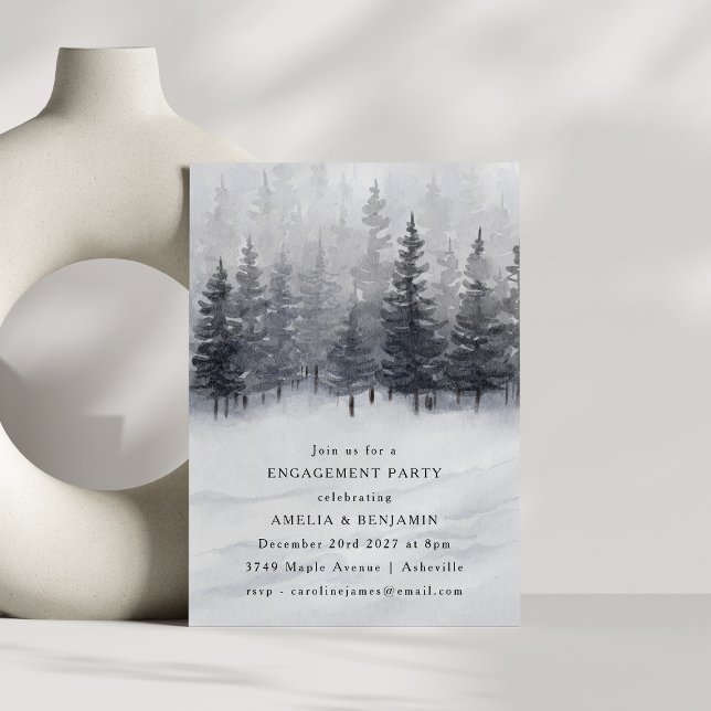 Winter Forest Scene Watercolor Förlovningsfest Inbjudningar (Skapare uppladdad)
