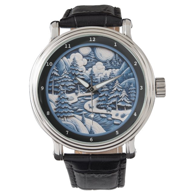 Winter Forest Scene with Wildlife Beauty Armbandsur (Framsida)
